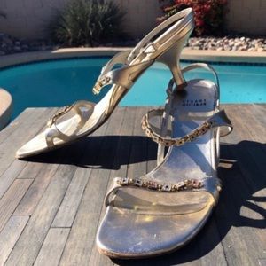 EUC Stuart Weitzman Gold Crystal Sandal 8 N